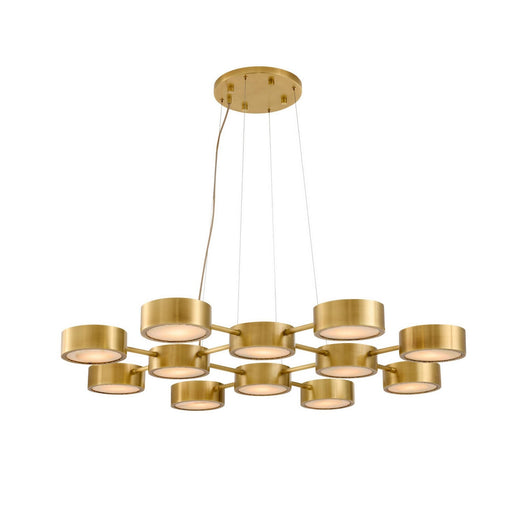 Wright Grid 12 Light Chandelier Antique Brass/White