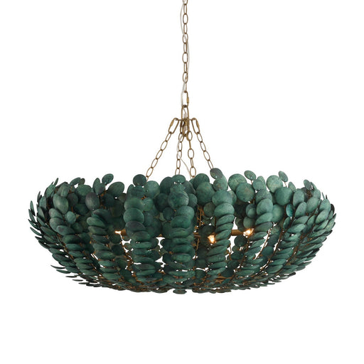 Bilal Six Light Chandelier Eucalyptus Stain/Antique Brass