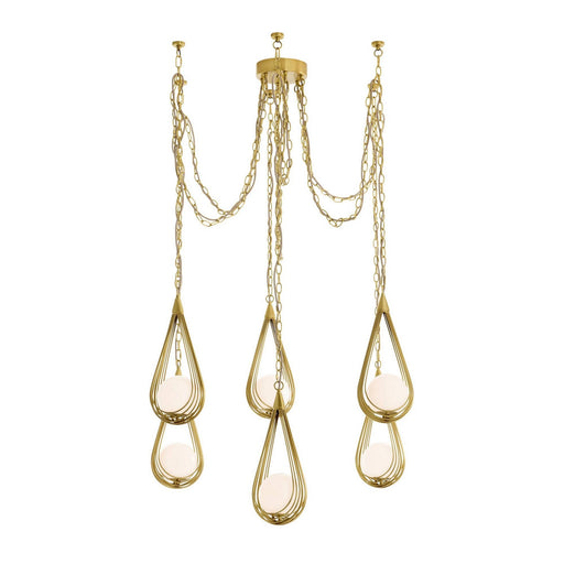 Ova Six Light Chandelier Antique Brass/Opal