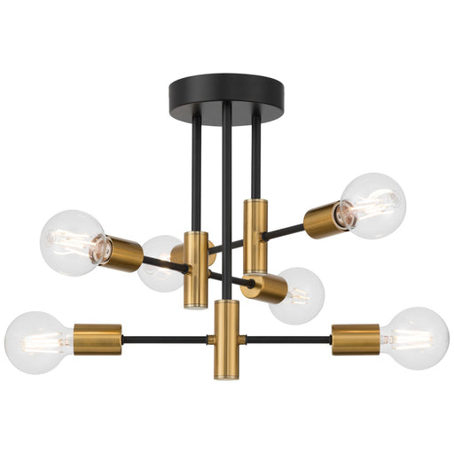 Sean Six Light Semi Flush Mount Black w/Antique Brushed Brass