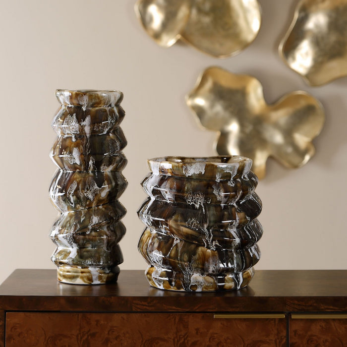 Uttermost - 18394 - Vases, S/2 - Cuoco - Browns, Creams, And Deep Char Tones