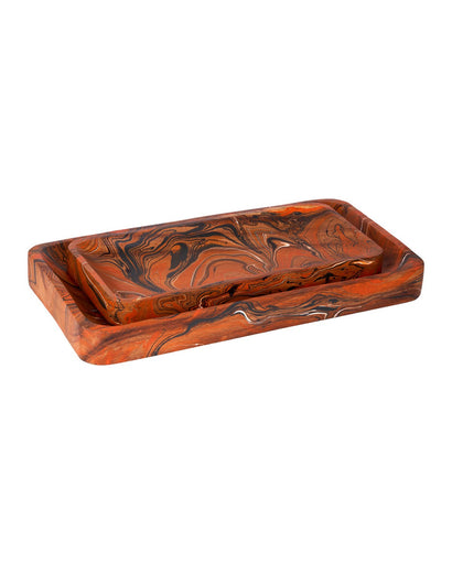 Divine Tray Set of 2 Marbleized Orange & White