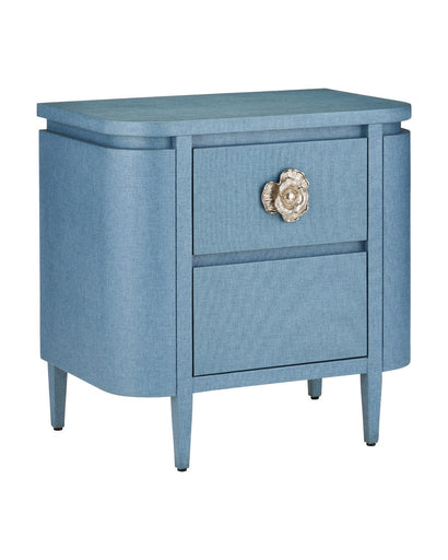 Briallen Nightstand Lacquered Blue Linen / Polished Nickel