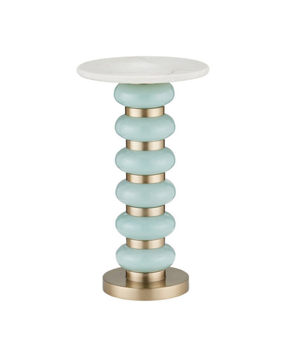 Lambent Drinks Table Turquoise / Brushed Brass / Natural