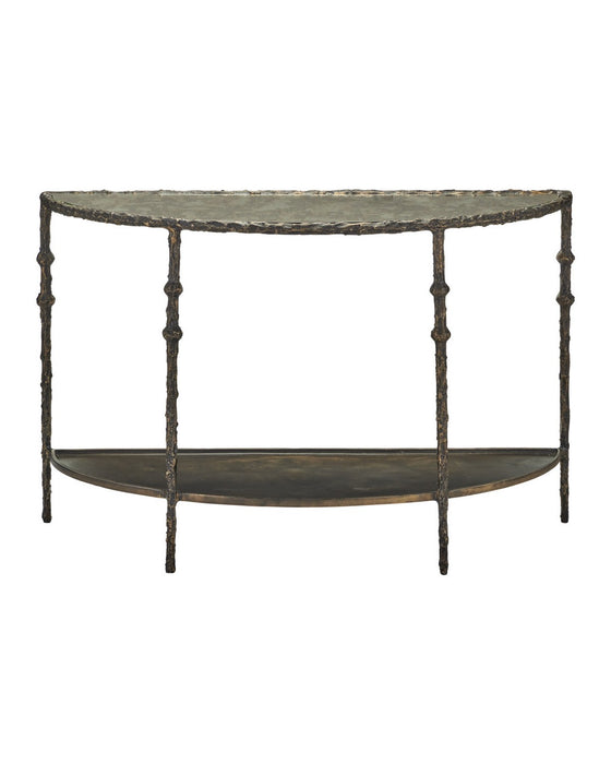 Currey and Company - 4000-0285 - Console Table - Spalzato - Aged Brass / Antique Glass
