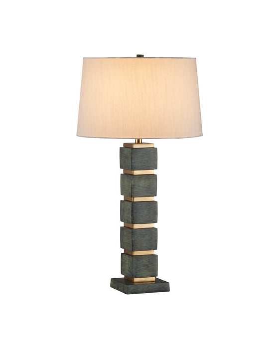 Currey and Company - 6000-1097 - One Light Table Lamp - Tetra - Verdigris / Antique Brass