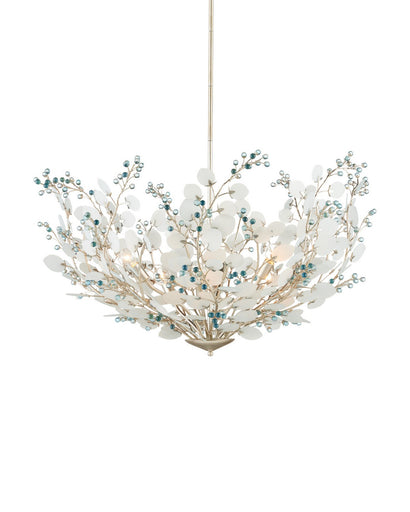 Winterberry Six Light Chandelier Frosted / Blue / Contemporary Silver Leaf