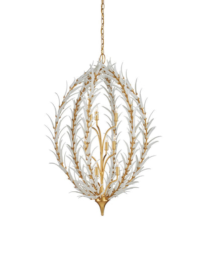 Leda Nine Light Chandelier Antique Gold Leaf / Antique Gold / White
