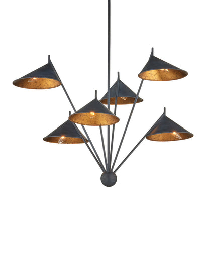 Serpa Six Light Chandelier French Black / Gold Leaf