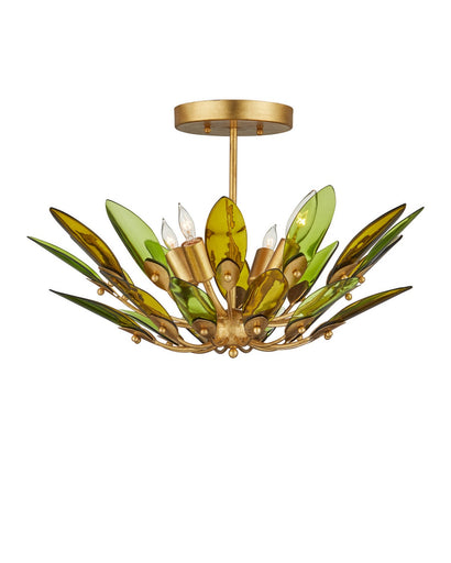 Selavy Four Light Semi-Flush Mount Green / Contemporary Gold Leaf / Contemporary Gold