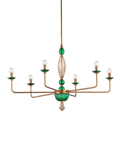 Grasmere Six Light Chandelier Green / Aged Gold / Gold Luster