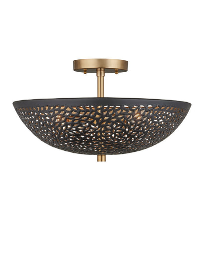 Jali Three Light Semi-Flush Mount Black / Brass Antique