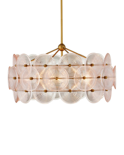 Whirlwind Six Light Chandelier Pale Pink / Brass