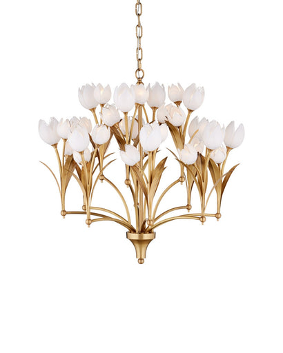 Glazen LED Chandelier Polished Antique Brass / White