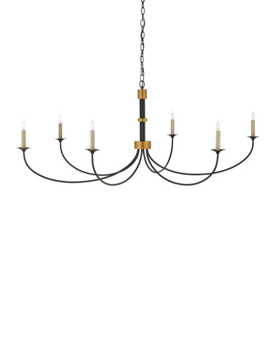 Currey and Company - 9000-1481 - Six Light Chandelier - Lawton - Satin Black / Contemporary Gold Leaf