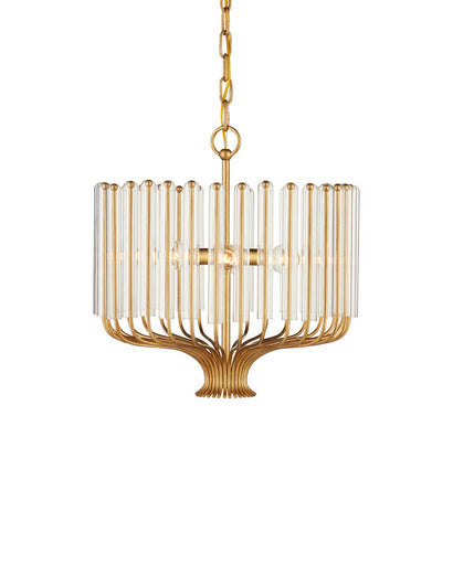 Faraday Three Light Chandelier Brushed Brass / Clear