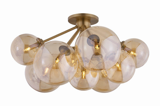 Santee Nine Light Semi Flush Mount Patina Brass