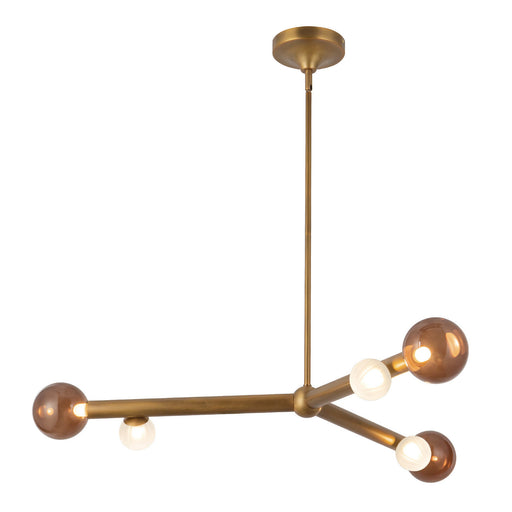 Reese LED Chandelier Vintage Brass/Amber Glass