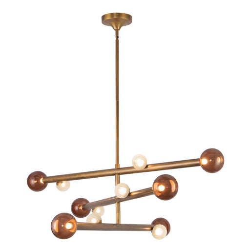 Reese LED Chandelier Vintage Brass/Amber Glass