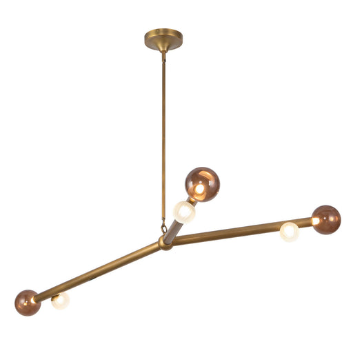 Reese LED Chandelier Vintage Brass/Amber Glass