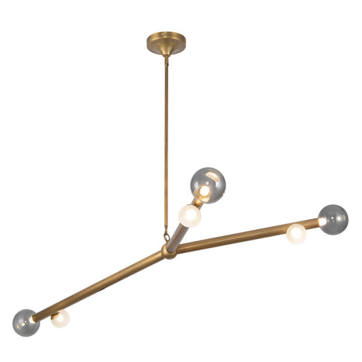 Reese LED Chandelier Vintage Brass/Smoked Glass