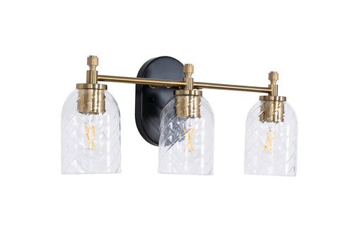 Council Three Light Vanity Flat Black/Satin Brass