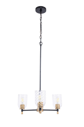 Council Three Light Chandelier Flat Black/Satin Brass