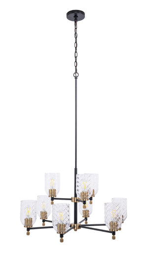 Council Nine Light Chandelier Flat Black/Satin Brass