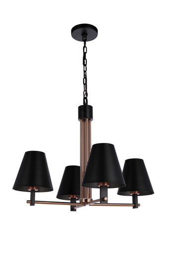 Blake Four Light Chandelier Flat Black/Satin Brass