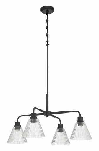 Pleated Four Light Chandelier Flat Black
