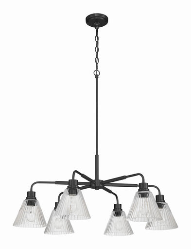Pleated Six Light Chandelier Flat Black