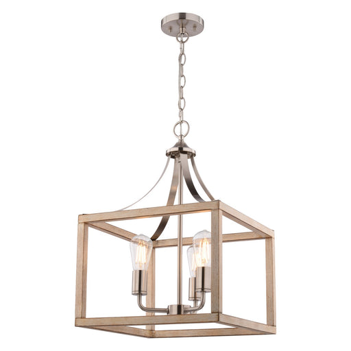 Vaxcel - P0470 - Three Light Pendant - Pratt - Satin Nickel and Light Oak