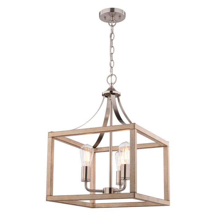 Vaxcel - P0470 - Three Light Pendant - Pratt - Satin Nickel and Light Oak