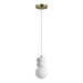 Modern pendant light with stacked white stone accents and a round frosted glass globe.