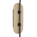 Beige wall-mounted light fixture with black stem on a white background