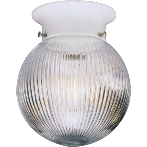 Globe - Clear Ribbed One Light Flush Mount White