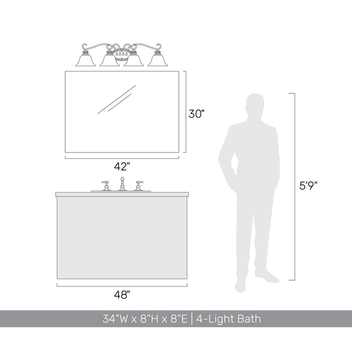 Golden - 6005-BA4 RBZ - Four Light Vanity - Lancaster - Rubbed Bronze