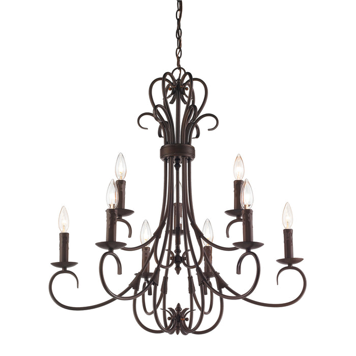 Golden - 8606-CN9 RBZ - Nine Light Chandelier - Homestead - Rubbed Bronze