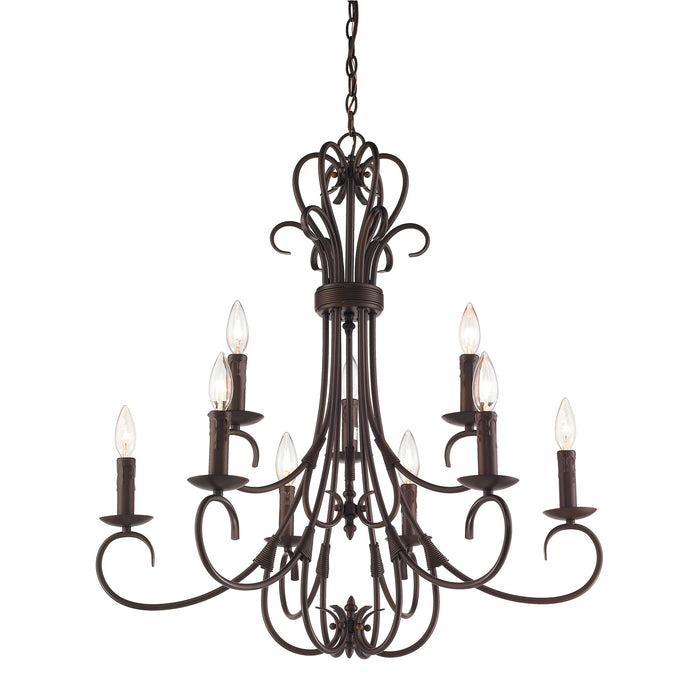 Golden - 8606-CN9 RBZ - Nine Light Chandelier - Homestead - Rubbed Bronze