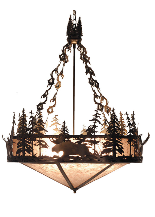 Meyda Tiffany - 81428 - Six Light Inverted Pendant - Moose At Dusk - Antique Copper