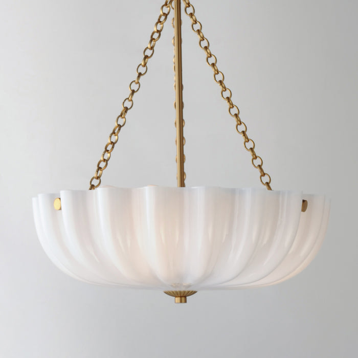 Bundt Three LIght Pendant / Semi-Flush Mount White/Natural Aged Brass