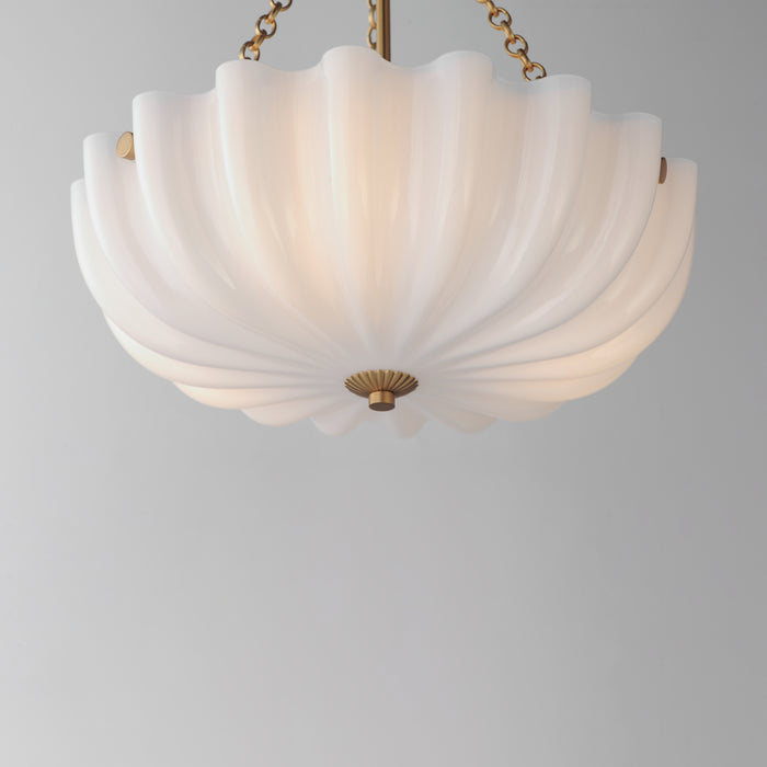 Bundt Three LIght Pendant / Semi-Flush Mount White/Natural Aged Brass