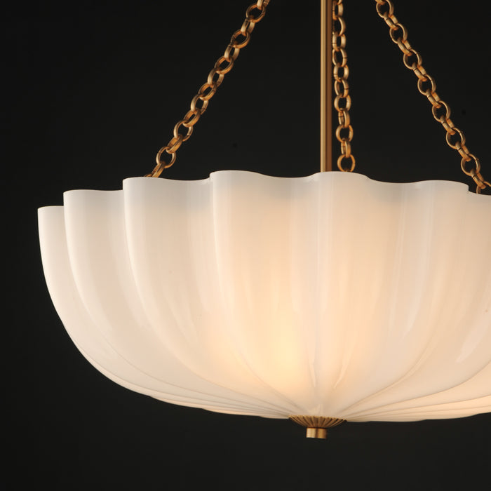 Fluted pendant with milk glass and brass chain