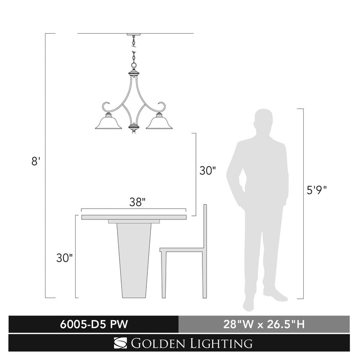 Golden - 6005-D5 RBZ - Five Light Chandelier - Lancaster - Rubbed Bronze