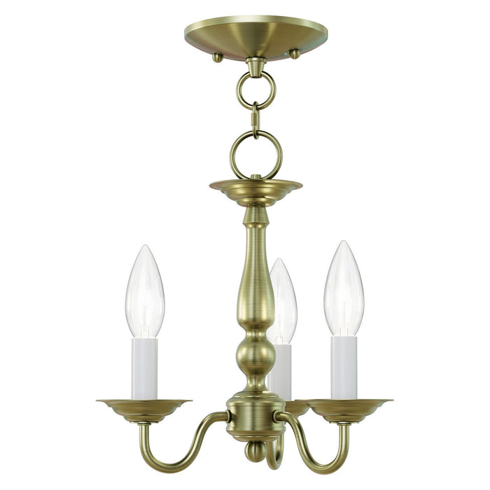 Livex Lighting - 5009-01 - Three Light Mini Chandelier/Ceiling Mount - Williamsburgh - Antique Brass
