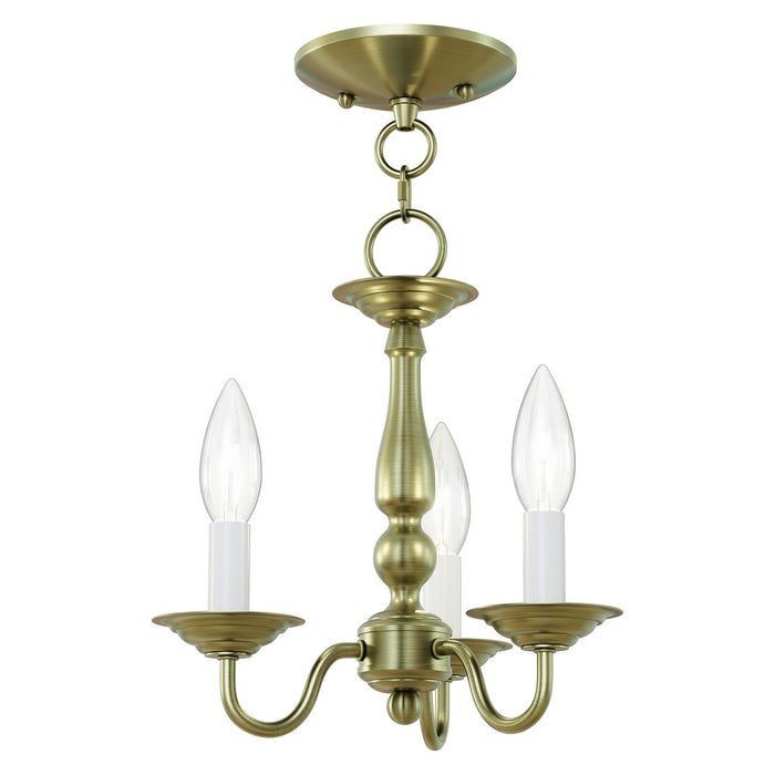 Livex Lighting - 5009-01 - Three Light Mini Chandelier/Ceiling Mount - Williamsburgh - Antique Brass
