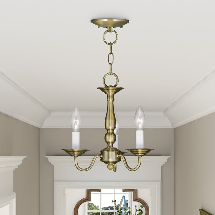 Livex Lighting - 5009-01 - Three Light Mini Chandelier/Ceiling Mount - Williamsburgh - Antique Brass