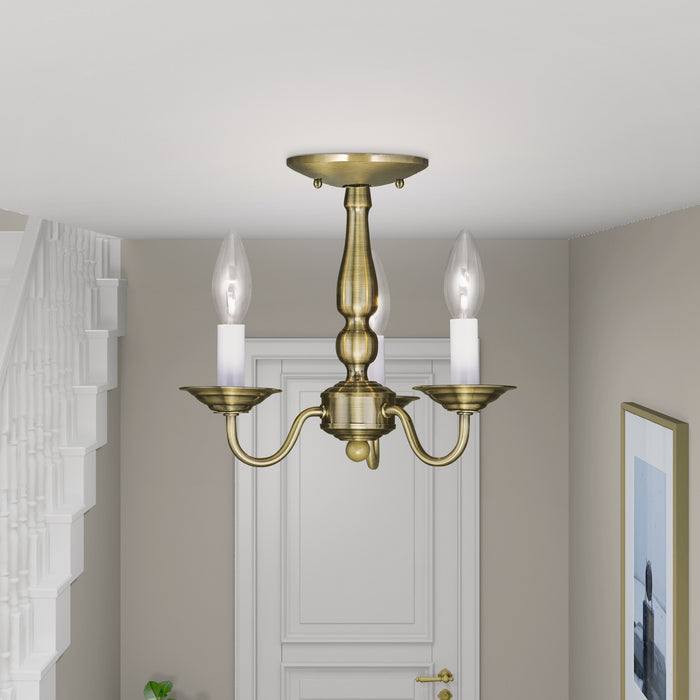 Livex Lighting - 5009-01 - Three Light Mini Chandelier/Ceiling Mount - Williamsburgh - Antique Brass