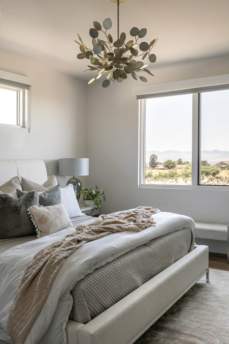 Lunaria Collection Four Light Chandelier Contemporary Silver Leaf-Mid. Chandeliers-Currey and Company-Lighting Design Store