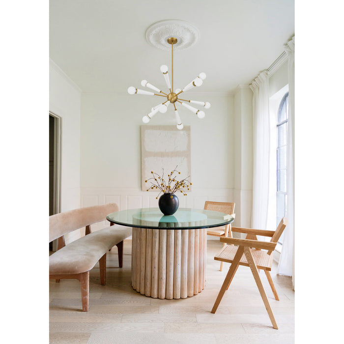 Zodiac 12 Light Chandelier Aged Brass + Matte White